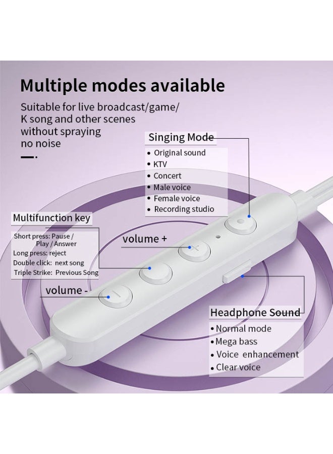 سماعات أذن سلكية من النوع C لتغيير الصوت، سماعات كاريوكي داخل الأذن مع بطاقة صوت وأزرار للتحكم في مستوى الصوت لتأثيرات متعددة المزاج، مناسبة للبث المباشر وتسجيل الغناء، موسيقى ألعاب عالية الجودة بتقنية ستيريو ثلاثية الأبعاد مع خاصية إلغاء الضوضاء الصوتية الاستباقية - Image 5